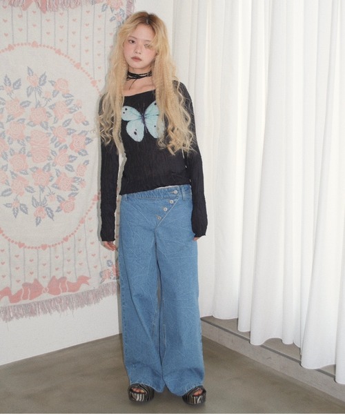 musubore（ムスボレ） tシャツ pleatsed print sheer tops / プリーツ