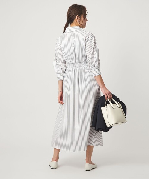 ワンピース シャツ襟 フィット＆フレア タック 5分袖 ワンピースの画像