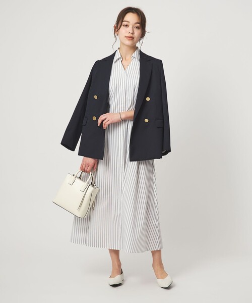 ワンピース シャツ襟 フィット＆フレア タック 5分袖 ワンピースの画像