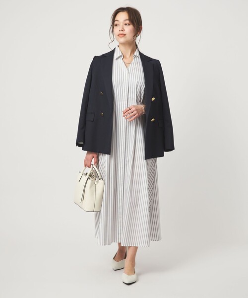 ワンピース シャツ襟 フィット＆フレア タック 5分袖 ワンピースの画像