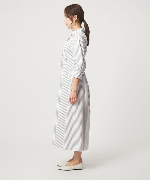 ワンピース シャツ襟 フィット＆フレア タック 5分袖 ワンピースの画像