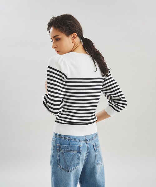 「GRACE CONTINENTAL」 「Diagram」7分袖ニット 36 ブルー レディース_画像3