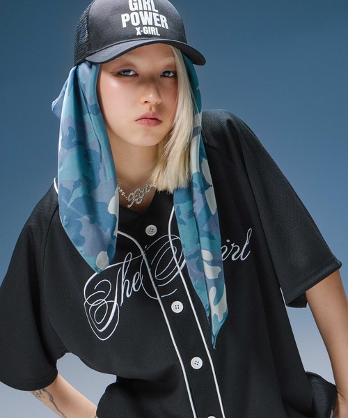 X-girl（エックスガール） ブラウス シャツ SCRIPT LOGO BASEBALL 