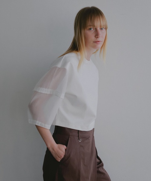 MANOF（マノフ） tシャツ SHEER SLEEVES CUT TOPS レディース