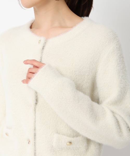 「MISCH MASCH」 ニットカーディガン フリ- チャコールグレー レディース_画像6