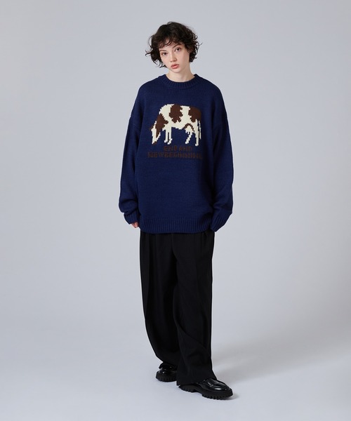 「ONCILY」 長袖ニット SMALL ネイビー メンズ_画像7
