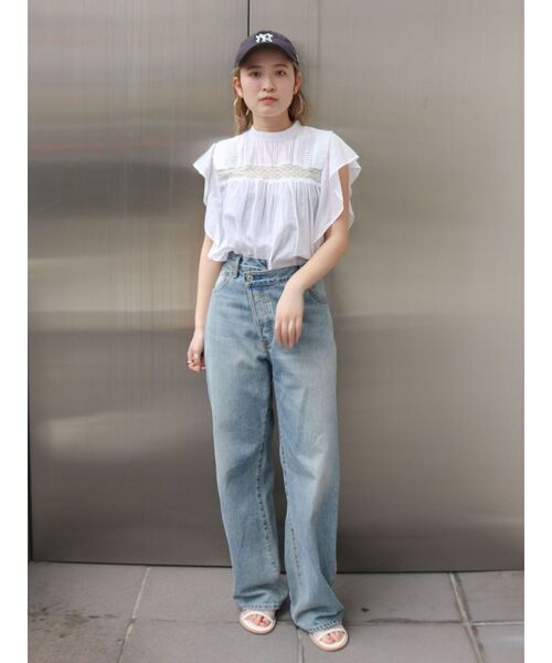 ジーンズ デニム デニムパンツ リメイクデザインルーズデニム レディースの画像