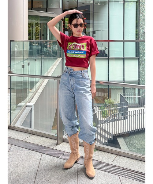 ジーンズ デニム デニムパンツ リメイクデザインルーズデニム レディースの画像
