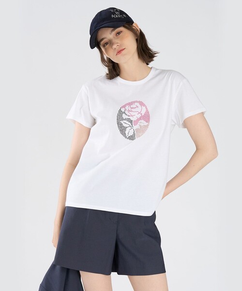 To b. by agnes tシャツ Blooms in Dots(Rose) オーガニックコットン 