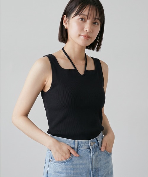 gleam タンクトップ ノースリーブ パット付クロスホルターネックタンク