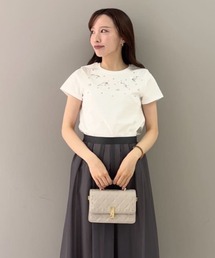 【未使用・タグ付き】CELFORD フラワーモチーフ　洗える　Tシャツ　黒 CELFORD（セルフォード） tシャツ 半袖 「洗える」フラワービジューT