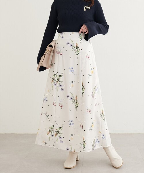 natural couture ロング スカート オリジナル花柄Aラインスカート