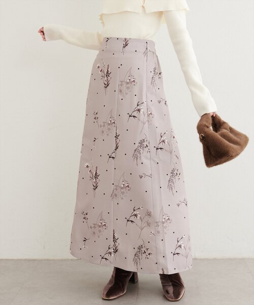 natural couture ロング スカート オリジナル花柄Aラインスカート