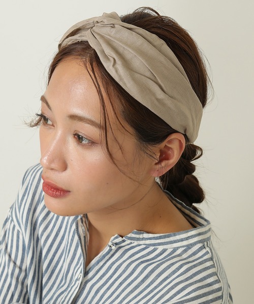 クロスターバン　(1133)ブラック格子柄　富士山 ヘアバンド カラーバリエーション豊富 リネン 無地 クロス ヘア
