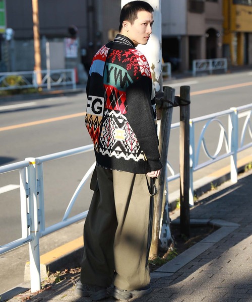 カーディガン 「HOOK」パッチワーク柄ニットカーディガン メンズ