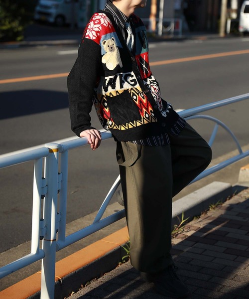 カーディガン 「HOOK」パッチワーク柄ニットカーディガン メンズ