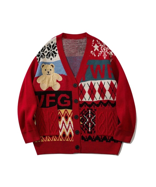 カーディガン 「HOOK」パッチワーク柄ニットカーディガン メンズ