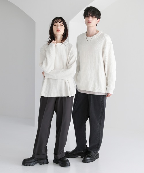 セーター ニット ルーズシルエットモールヤーンクルーネックニット