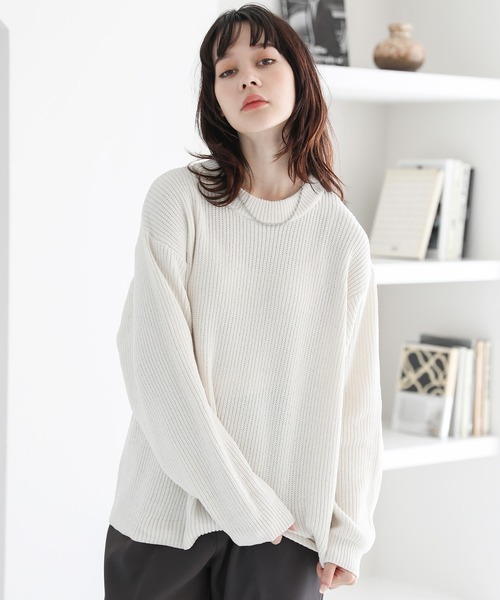 セーター ニット ルーズシルエットモールヤーンクルーネックニット