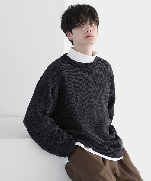 ENNOYクルーネックセーター M セーター ニット ルーズシルエットモールヤーンクルーネックニット