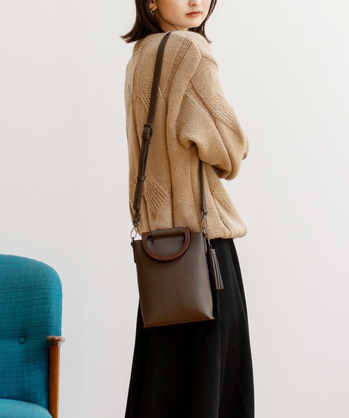 VitaFelice ショルダーバッグ バッグ ウッドハンドル2way