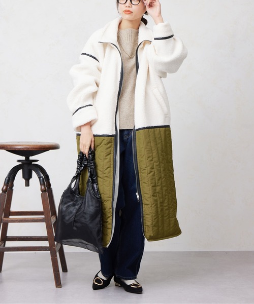 Chez toi コート アウター ボア×キルティングZIPコート