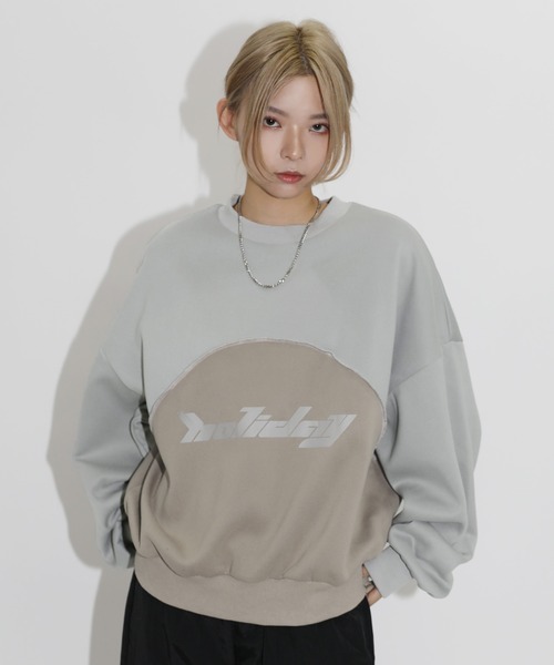 トレーナー スウェット オーバーサイズパネル切替クルーネックプル