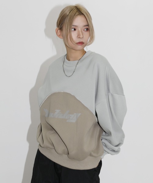 トレーナー スウェット オーバーサイズパネル切替クルーネックプル
