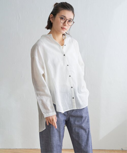 LBC（エルビーシー） ブラウス シャツ リネンコットンバンドカラー