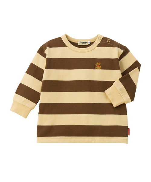 tシャツ ミキハウスベアワンポイントボーダー長袖Tシャツ キッズ 子供服 男の子 女の子の画像