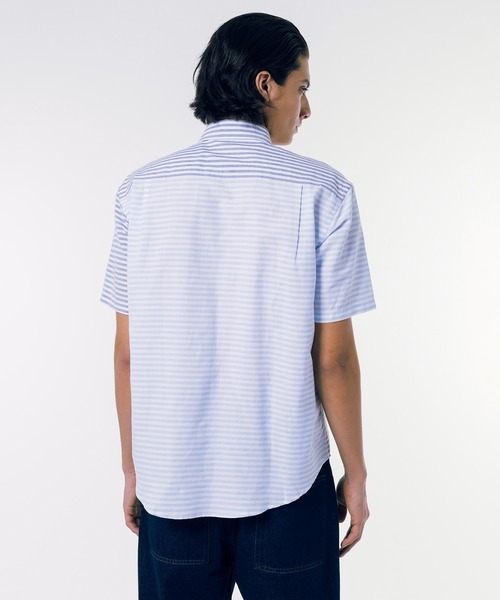 売約済！LACOSTE ポロシャツ ブラックボディ×白水色細ボーダー メンズL LACOSTE ポロシャツ パイル地切り替え同色ボーダーポロシャツ