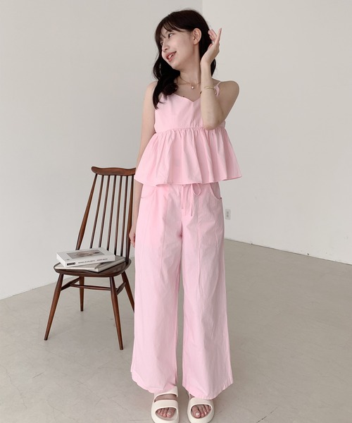 キャミソール 「セットアップ対応可」フリル ペプラムキャミソール