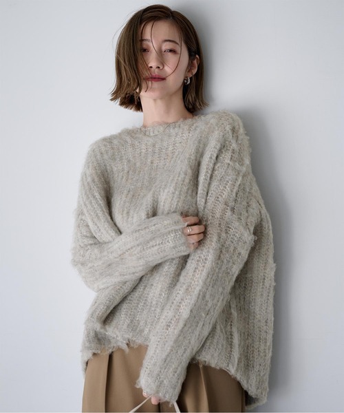 ニット セーター モヘアタッチボートネックニット レディース