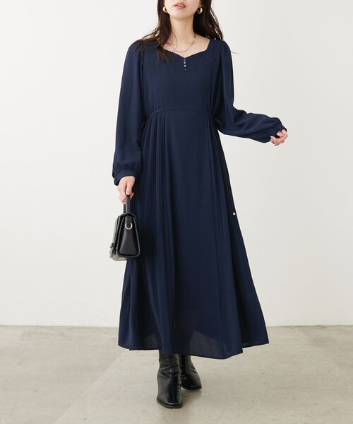 natural couture ワンピース 「canami」ハートネック両サイドプリーツ
