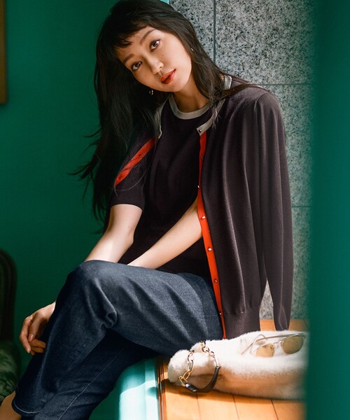 23区 カーディガン 「洗える」サステナブルウール バイカラー