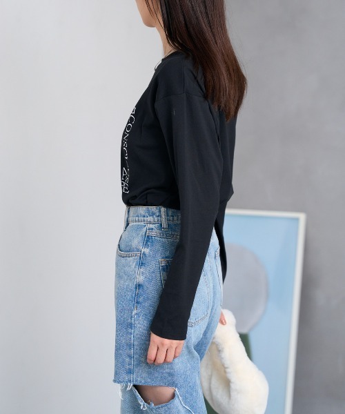 ロゴプリント 長袖トップス 34 Over the limit 限界突破 袖ロゴ プリント 長袖 Tシャツ 綿100