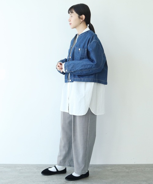 yuni デニムジャケット gジャン ノーカラー ブルゾン yuni デニムジャケット gジャン cotton denim ノーカラー ブルゾン