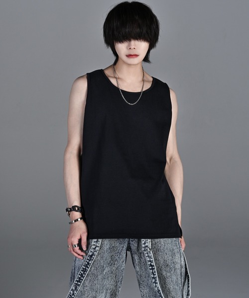 ADERERROR ブラック ノースリーブ タンクトップ M ADRER タンクトップ 3way mesh/cotton combination layered tank