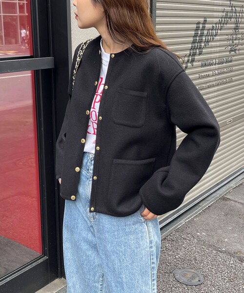 Traditional Weather wearノーカラーブラックジャケット Traditional Weather wearノーカラーブラックジャケット