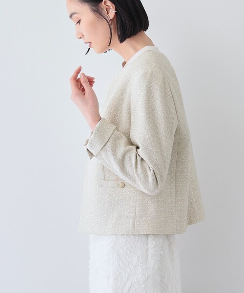 定番スーツ】ノーカラーツィードジャケット（ジャケット(単品