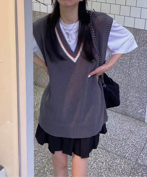 tシャツ Vネックニットベスト レディース