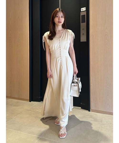 美品✨ フレイアイディー サテン タック フレア ロング ワンピース サテンタックフレアワンピース／ウォッシャブル(マキシ・ロング