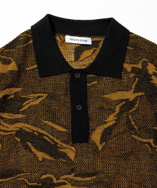 FREAK'S STORE ポロシャツ 総柄 メッシュ編み ニットポロシャツ