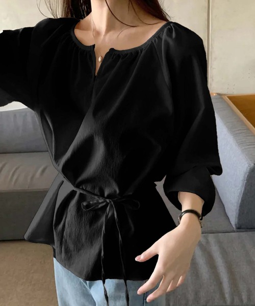 美品 CLANE 2,6万円 ウエストリボンのブラウス シャツ ホワイト