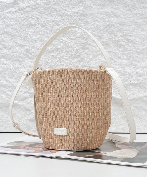 アングリッド Ungrid 雑材コンビ 巾着トートバッグ （BLK） -靴