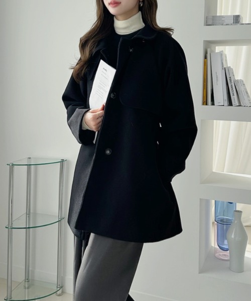 ミドル丈ウールトレンチコート sakishimatokyo トレンチコート コート フェイクウールミドル丈
