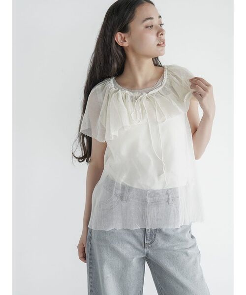 ブラウス シャツ Frill sash sheer tank top レディース