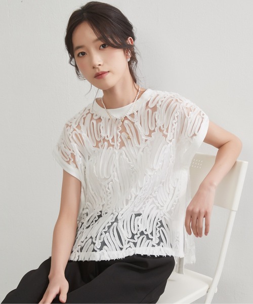ブラウス シャツ On One's Own テープ刺繍シアートップ レディース