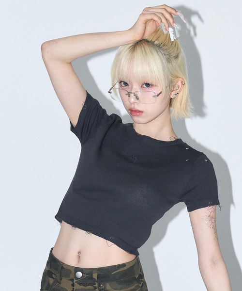 tシャツ ハーフスリーブダメージニット レディース 17HR tシャツ ハーフスリーブダメージニット レディース