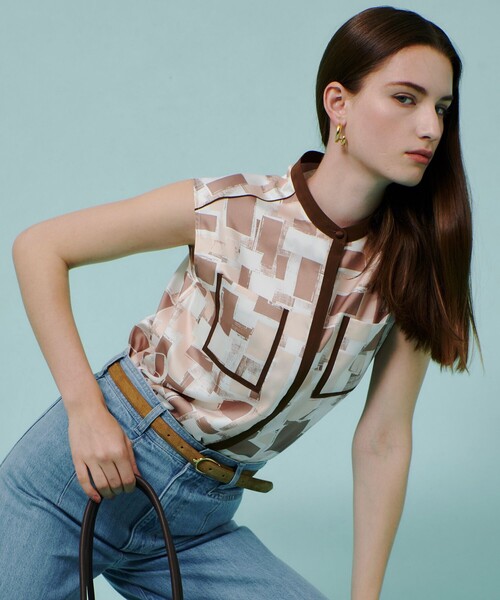【美品】アルアバイル-allureville-ロングノースリーブブラウス allureville（アルアバイル）の「ギンガムボウタイノースリーブ